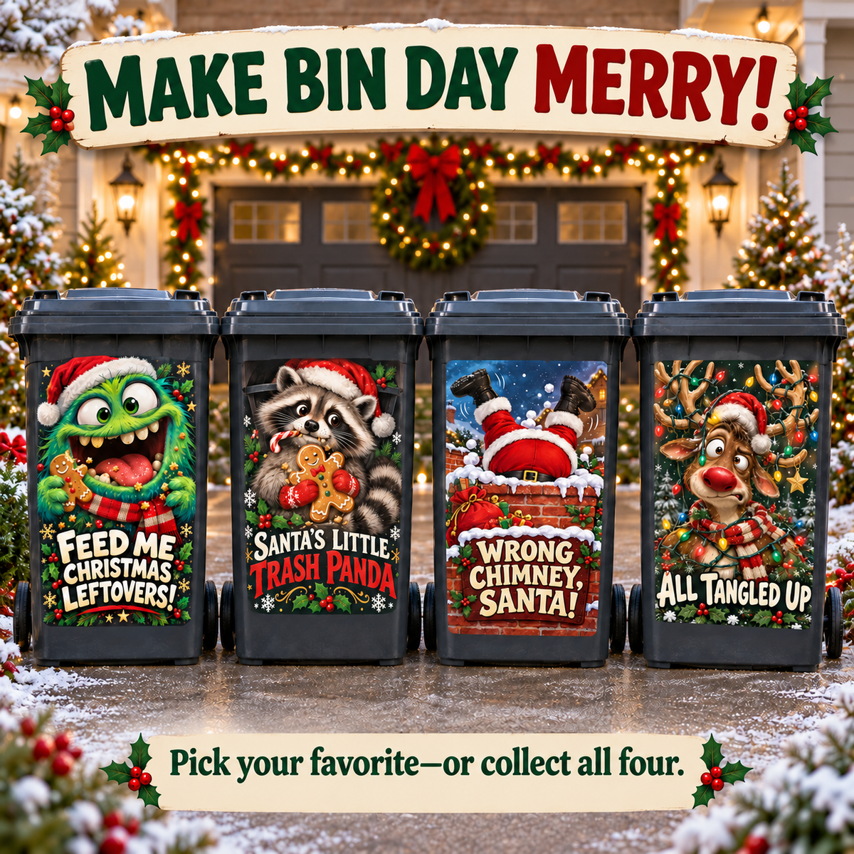 🎄 Funny Christmas Wheelie Bin Stickers 🎅🗑️