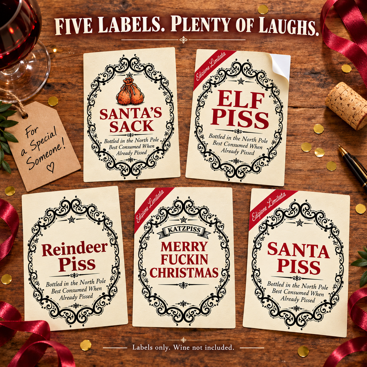 🌲🍾Christmas Funny Novelty Bottle Labels