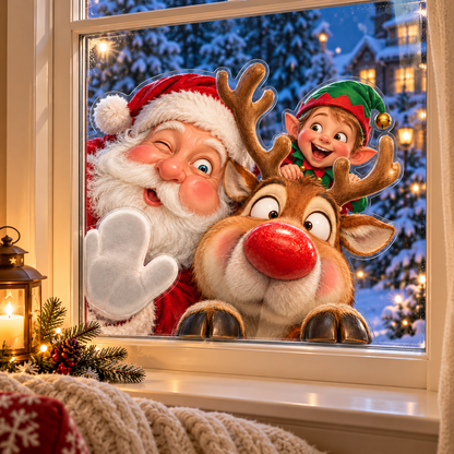 🌲🏡3D Double-Sided Christmas Window Clings – A Little Holiday Mischief at Your Window🎅