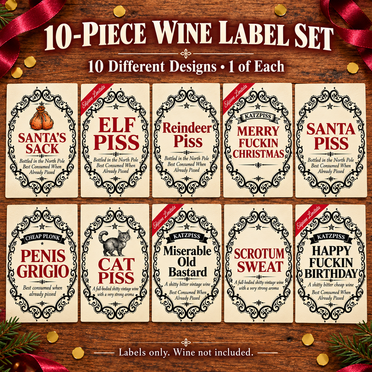 🌲🍾Christmas Funny Novelty Bottle Labels