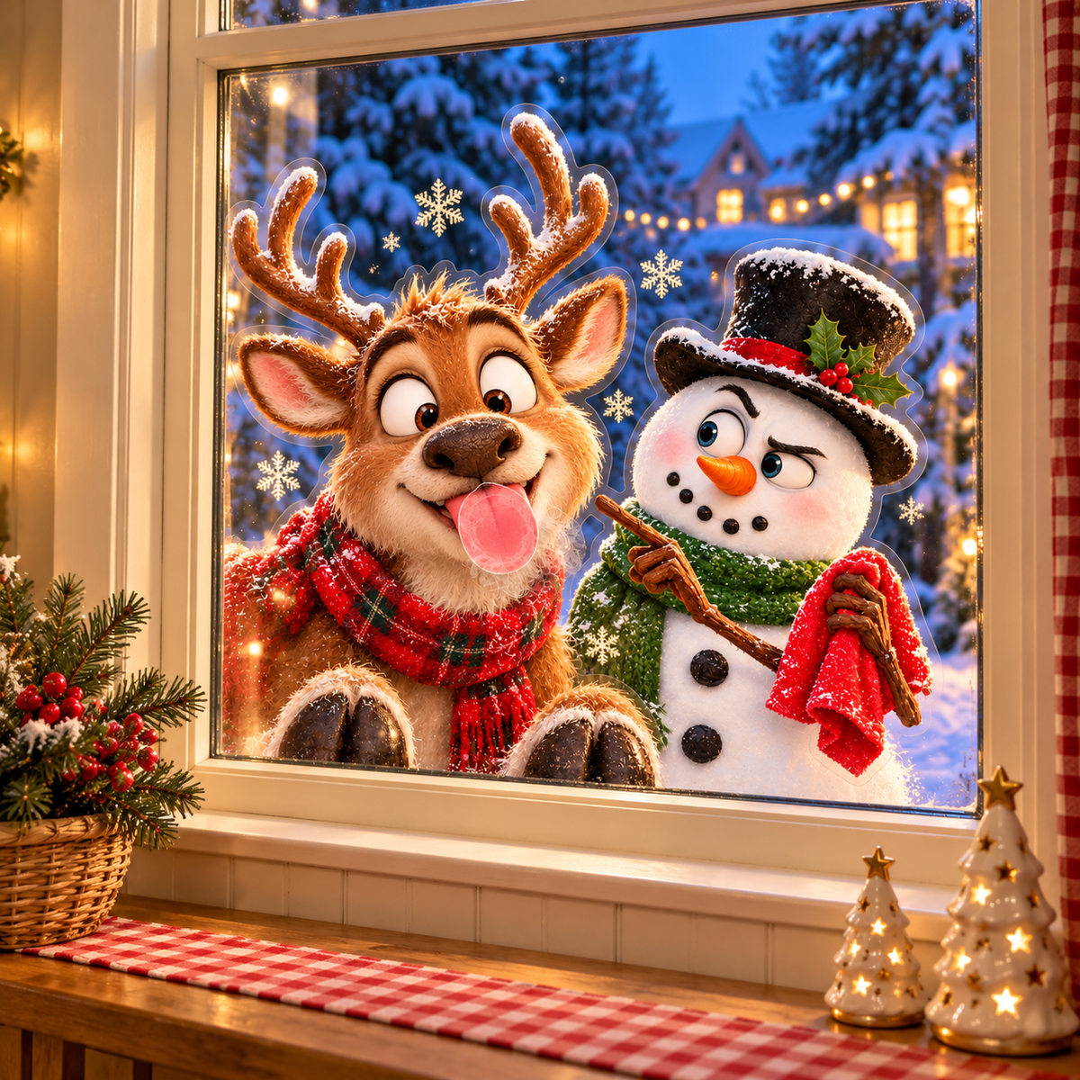 🌲🏡3D Double-Sided Christmas Window Clings – A Little Holiday Mischief at Your Window🎅
