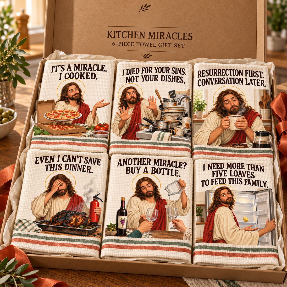😂 Kitchen Miracles – Funny Jesus Kitchen Towels