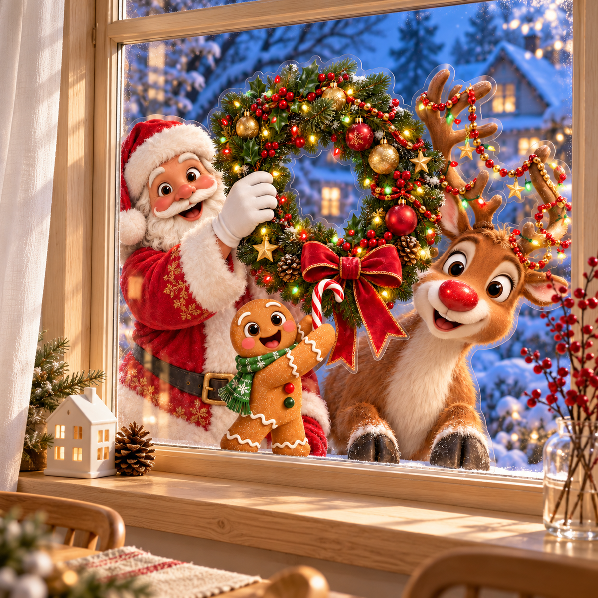 🌲🏡3D Double-Sided Christmas Window Clings – A Little Holiday Mischief at Your Window🎅