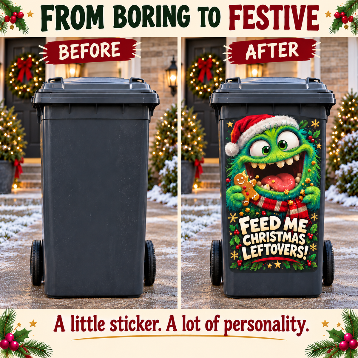 🎄 Funny Christmas Wheelie Bin Stickers 🎅🗑️