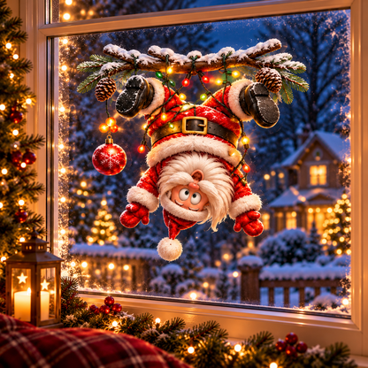 🎅 3D Christmas Window Clings – Double-Sided Santa & Reindeer Static Window Decorations 🦌