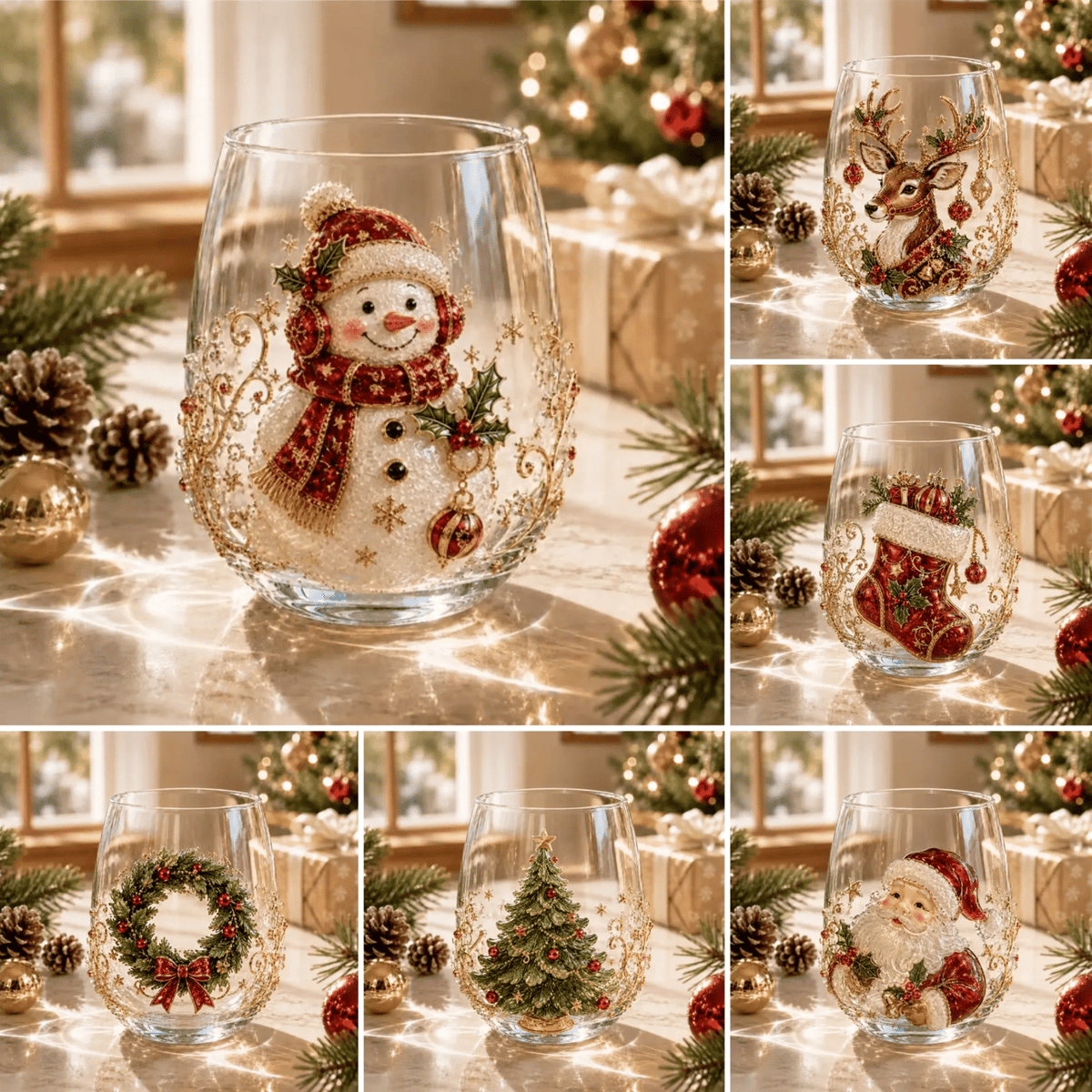 🎄🎄✨ Christmas Glass Art Cup | Luxury Raised Holiday Glassware for Drinks, Decor & Christmas Gifts 🎁