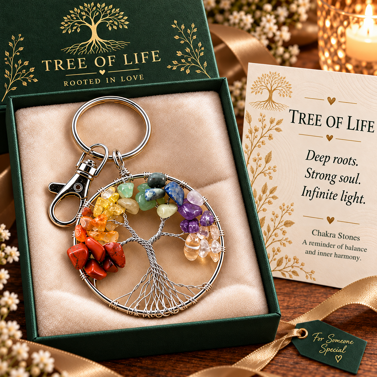 🌳❤️Tree of Life Crystal Keychain – A Meaningful Gift of Strength & Connection🎁